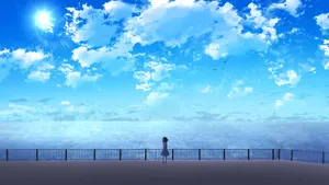 2560 X 1440 Lonley Anime Girl Looking At The Sea Wallpaper