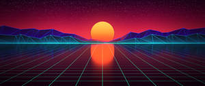 3440x1440 Minimalist Synthwave Landscape Wallpaper