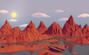 3840x2400 Low Poly Art Mountain Red Illust Art Wallpaper