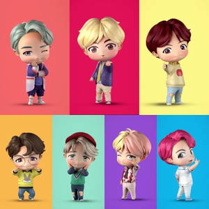 3d Bts Chibi Lineup Wallpaper