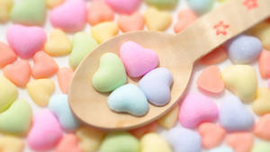 3d Marshmallow Heart Spoons Wallpaper