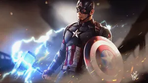 4k Captain America Holding A Lightning Mjölnir Wallpaper