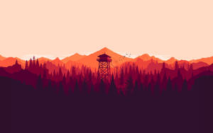 4k Flat Illustration Art Fire Lookout Tower Forest Wallpaper