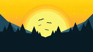 4k Flat Illustration Art Yellow Bright Sun And Orange Sky Wallpaper