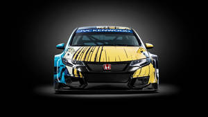 4k Honda Civic Blue Yellow Decals Wallpaper