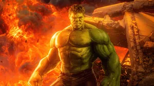 4k Hulk Standing Up Against Smoky Flame Wallpaper