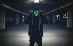 4k Mask Green Neon Man In Hoodie Wallpaper