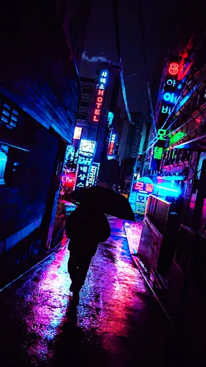 4k Neon Iphone Person With Umbrella Wallpaper