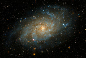 4k Spiral Galaxy With Red, Yellow, Blue Stars Wallpaper