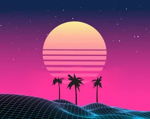 80s Vaporwave Sun And Palm Trees Wallpaper