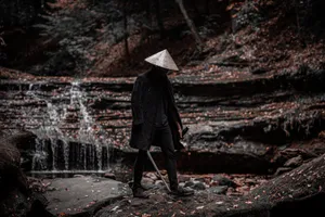 8k Samurai In All Black Outfit Wallpaper