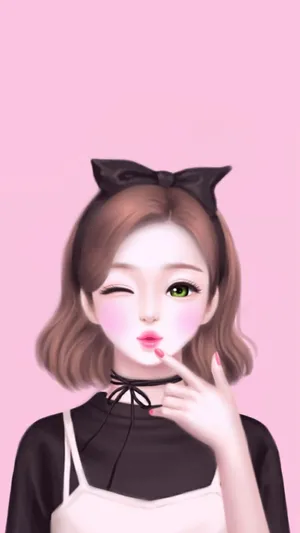 A Beaming, Beautiful Girl Cartoon Character Proudly Displaying Her Artwork. Wallpaper