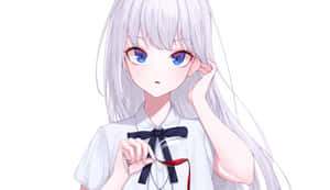 A Beautiful White Anime Girl Looking Away. Wallpaper