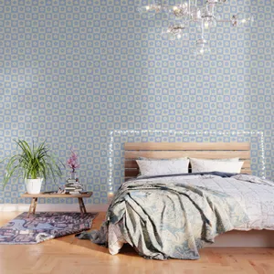 A Bedroom With A Bed And A Lamp Wallpaper