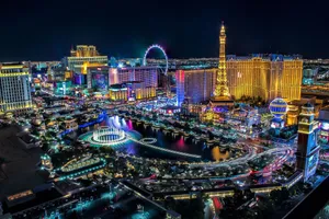 A Birds-eye View Of The Spectacular Skyline Of Las Vegas At Dusk Wallpaper