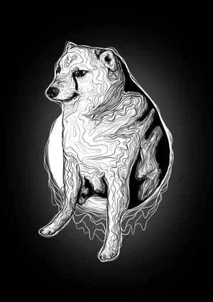 A Black And White Drawing Of A Dog Sitting On A Black Background Wallpaper