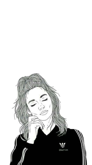 A Black And White Drawing Of A Girl With Her Hands On Her Hips Wallpaper