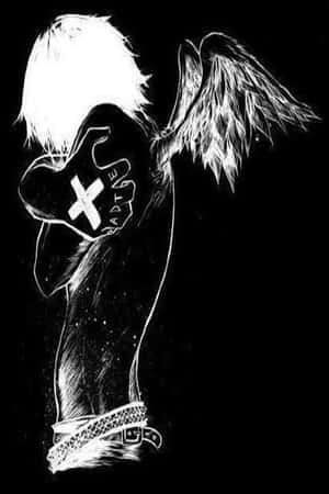 A Black And White Drawing Of An Angel With Wings Wallpaper