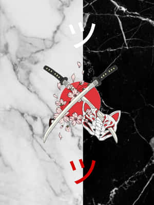 A Black And White Image Of A Samurai Sword And A Smiley Face Wallpaper