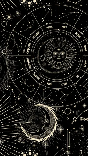 A Black And White Image Of A Zodiac Chart Wallpaper