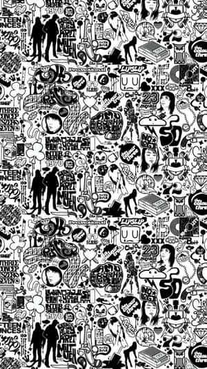 A Black And White Pattern With Many Different People Wallpaper
