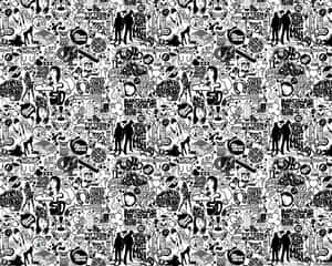 A Black And White Pattern With Many Different People Wallpaper