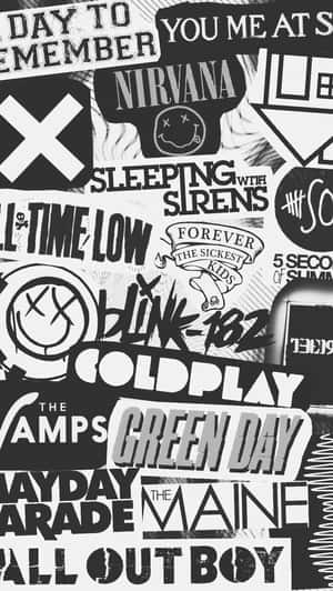 A Black And White Photo Of Various Stickers Wallpaper