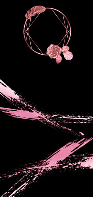 A Black Background With A Pink Circle And A Rose Wallpaper