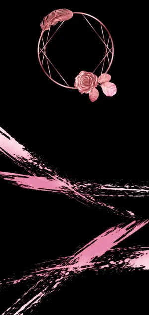 A Black Background With A Pink Circle And A Rose Wallpaper