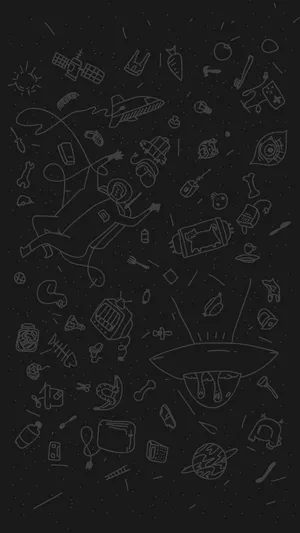 A Black Background With A Spaceship And Other Objects Wallpaper