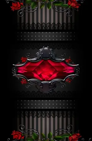 A Black Background With Red Roses And A Red Jewel Wallpaper