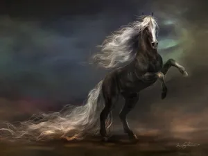 A Black Horse In Midair Stretching Out Its Neck And Mane Wallpaper