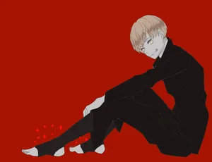 A Black Man Sitting On His Knees With Red Background Wallpaper