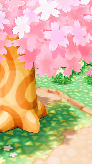 A Blossoming Tree In The World Of Animal Crossing Wallpaper