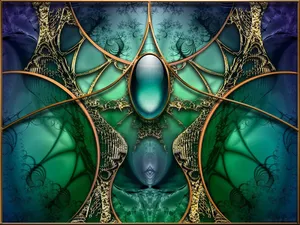 A Blue And Green Painting With A Gold Frame Wallpaper