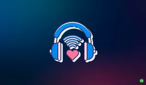 A Blue And Pink Headphones Logo With A Heart Wallpaper