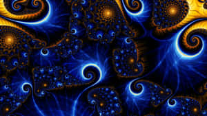 A Blue And Yellow Fractal Design On A Black Background Wallpaper