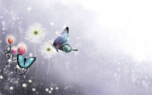 A Blue Butterfly Delicately Rests Atop A Bright Flower. Wallpaper