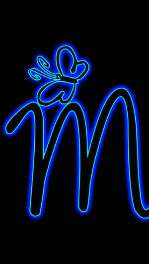 A Blue Neon Letter M With A Butterfly On It Wallpaper