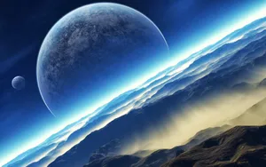 A Blue Planet With Two Moons In The Background Wallpaper