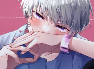 A Boy With Grey Hair And Purple Eyes Wallpaper