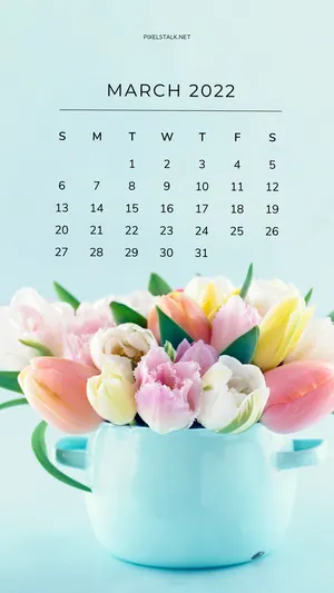A Calendar With Flowers In A Blue Vase Wallpaper