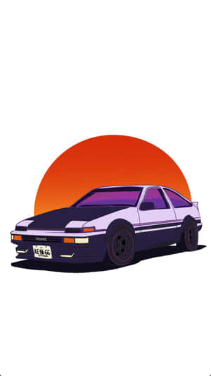 A Cartoon Car With A Sunset Behind It Wallpaper