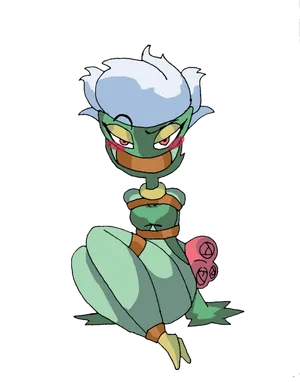 A Cartoon Character With A Green Hair And A Pink Flower Wallpaper