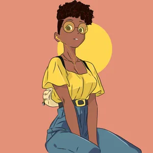 A Cartoon Girl With Glasses Sitting Down Wallpaper