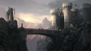 A Castle In The Mountains With A Bridge Wallpaper