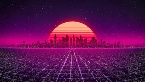 A Cityscape With A Pink Sunset Wallpaper
