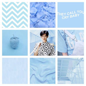A Collage Of Blue And White Pictures With The Words They Call Cry Baby Wallpaper