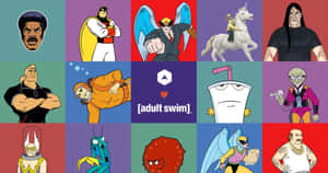 A Collage Of Cartoon Characters With The Words Swim Wallpaper
