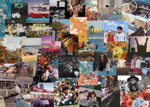 A Collage Of Photos Of People And Cars Wallpaper